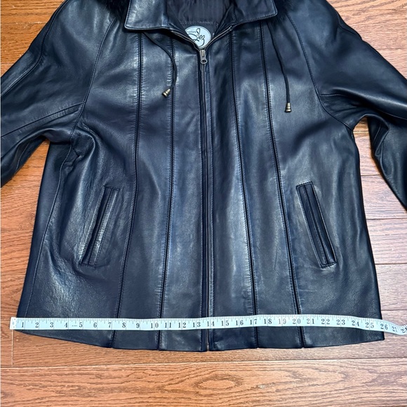 Women's Black Leather Hooded Jacket with Fur Trim - Genuine Leather - Picture 9 of 13